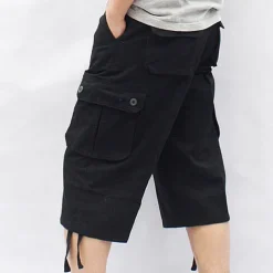 Men's Capri Cargo Shorts Leg Drawstring Multi Pocket Plain Calf-Length Streetwear Classic Style Black Army Green