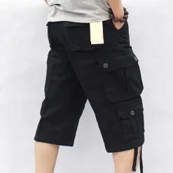 Men's Capri Cargo Shorts Leg Drawstring Multi Pocket Plain Calf-Length Streetwear Classic Style Black Army Green
