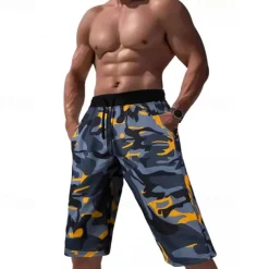 Men's Capri Pants Camo Shorts Summer Shorts Pocket Drawstring Elastic Waist Graphic Camouflage Camo / Camouflage Comfort Breathable Calf-Length Outdoor Vacation Sport Casual Yellow Sky Blue