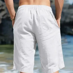 Men's Capri Pants Linen Shorts Summer Shorts Beach Shorts Pocket Drawstring Elastic Waist Plain Comfort Breathable Calf-Length Vacation Holiday Beach Hawaiian Boho Black White Micro-elastic