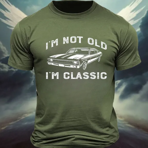 Men's Car Letter Classic Old Man T Shirt Tee Top 100% Cotton Short Sleeve Graphic Shirt Black Dark Grey Army Green Comfortable Tee Street Sports Outdoor Fashion Designer Clothing