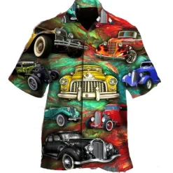 Men's Car Shirt Summer Hawaiian Shirt Aloha Shirt Short Sleeve Shirt Turndown Tropical Fashion Hawaiian Casual Hawaiian Holiday Yellow Red Blue S M L