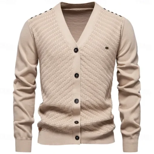 Men's Cardigan Sweater Cardigan Ribbed Knit Regular Tops Button Up Button-Down Solid Color V Neck Knitwear Fashion Work Causal Clothing Apparel Spring & Fall Navy Blue Beige S M L
