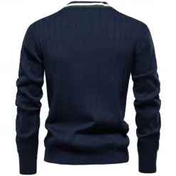 Men's Cardigan Sweater Cropped Sweater Knit Sweater Ribbed Knit Regular Patchwork Button-Down Color Block V Neck Fashion Classic Daily Wear Date Clothing Apparel Fall & Winter Black Navy Blue S M L