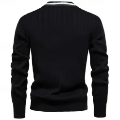 Men's Cardigan Sweater Cropped Sweater Knit Sweater Ribbed Knit Regular Patchwork Button-Down Color Block V Neck Fashion Classic Daily Wear Date Clothing Apparel Fall & Winter Black Navy Blue S M L