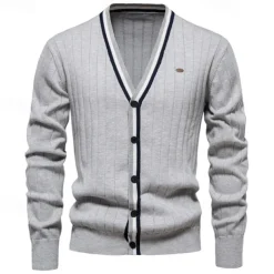 Men's Cardigan Sweater Cropped Sweater Knit Sweater Ribbed Knit Regular Patchwork Button-Down Color Block V Neck Fashion Classic Daily Wear Date Clothing Apparel Fall & Winter Black Navy Blue S M L