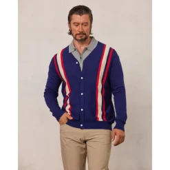 Men's Cardigan Sweater Dark Navy Long Sleeve Top Golf Attire Clothes Outfits Wear Apparel