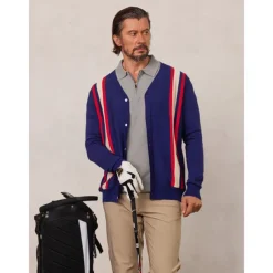 Men's Cardigan Sweater Dark Navy Long Sleeve Top Golf Attire Clothes Outfits Wear Apparel