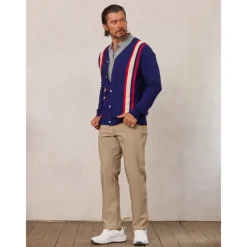 Men's Cardigan Sweater Dark Navy Long Sleeve Top Golf Attire Clothes Outfits Wear Apparel