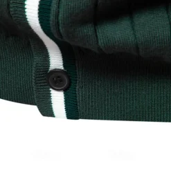 Men's Cardigan Sweater Knit Button Up with White Trim Striped Deep V Knitwear Elegant School Training Clothing Apparel Bishop Sleeve Fall Winter Black Navy Blue S M L