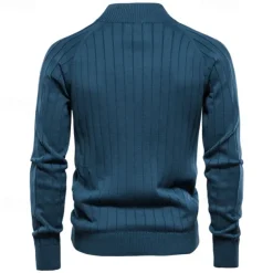 Men's Cardigan Sweater Ribbed Cable Knit Zipper Jacquard Solid Color Turndown Knitwear Neutral Outdoor Causal Clothing Apparel T-shirt Sleeve Winter Spring & Fall Black Navy Blue S M L