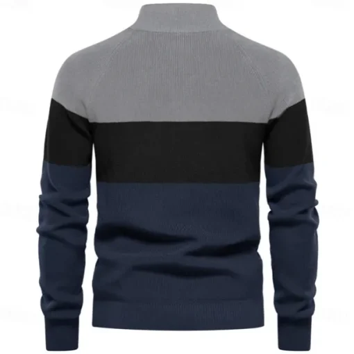 Men's Cardigan Sweater Zip Sweater Knit Patchwork Zipper Color Block Turtleneck Knitwear Elegant School Training Clothing Apparel Bishop Sleeve Fall Winter Navy Blue Royal Blue S M L