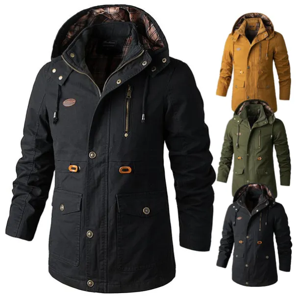 Men's Cargo Jacket Hiking Windbreaker Hiking Fleece Jacket Winter Outdoor Thermal Warm Windproof Breathable Lightweight Outerwear Parka Trench Coat Ski / Snowboard Fishing Climbing Black Yellow Army