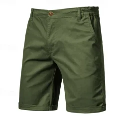 Men's Cargo Pants Buttons Pocket Solid Color Breathable Outdoor Short Outdoor Party Business Simple Classic Style Black White Micro-elastic