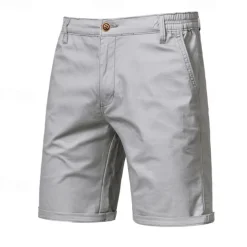 Men's Cargo Pants Buttons Pocket Solid Color Breathable Outdoor Short Outdoor Party Business Simple Classic Style Black White Micro-elastic