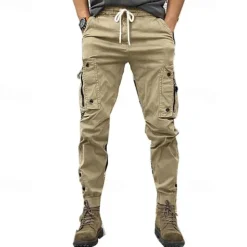 Men's Cargo Pants Cargo Trousers Pocket Drawstring Elastic Waist Plain Comfort Breathable Outdoor Daily Going out Fashion Casual Black Khaki