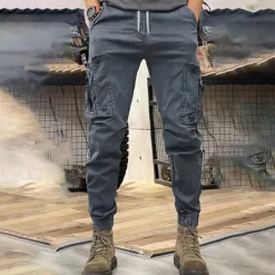 Men's Cargo Pants Cargo Trousers Pocket Drawstring Elastic Waist Plain Comfort Breathable Outdoor Daily Going out Fashion Casual Black Khaki