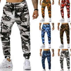 Men's Cargo Pants Cargo Trousers Trousers Camo Pants Elastic Waist Flap Pocket Camouflage Full Length Work Holiday Cotton Blend Stylish Casual / Sporty Army Green Red Micro-elastic