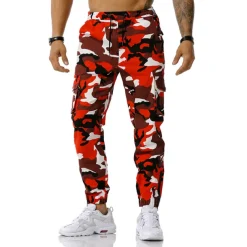 Men's Cargo Pants Cargo Trousers Trousers Camo Pants Elastic Waist Flap Pocket Camouflage Full Length Work Holiday Cotton Blend Stylish Casual / Sporty Army Green Red Micro-elastic