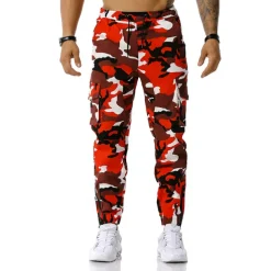 Men's Cargo Pants Cargo Trousers Trousers Camo Pants Elastic Waist Flap Pocket Camouflage Full Length Work Holiday Cotton Blend Stylish Casual / Sporty Army Green Red Micro-elastic
