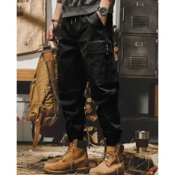 Men's Cargo Pants Cargo Trousers Techwear Pocket Drawstring Elastic Waist Plain Comfort Breathable Outdoor Daily Going out Fashion Casual Black Khaki