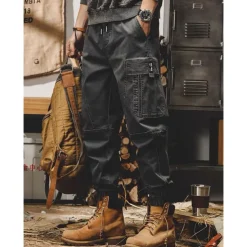 Men's Cargo Pants Cargo Trousers Techwear Pocket Drawstring Elastic Waist Plain Comfort Breathable Outdoor Daily Going out Fashion Casual Black Khaki