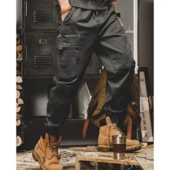 Men's Cargo Pants Cargo Trousers Techwear Pocket Drawstring Elastic Waist Plain Comfort Breathable Outdoor Daily Going out Fashion Casual Black Khaki