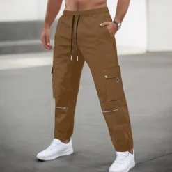 Men's Cargo Pants Cargo Trousers Trousers Casual Pants Zipper Drawstring Elastic Waist Plain Comfort Soft Full Length Outdoor Daily Running Fashion Streetwear Black Brown