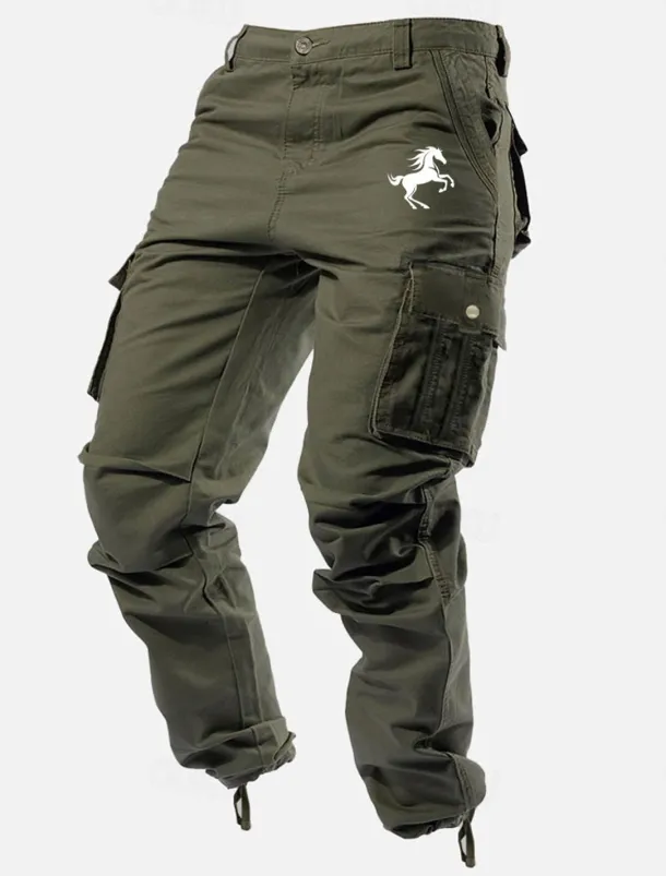 Men's Cargo Pants Cargo Trousers Work Pants Multi Pocket Graphic Animal Horse Outdoor Full Length Outdoor Sports Outdoor Casual Classic Western Style Yellow Army Green Micro-elastic