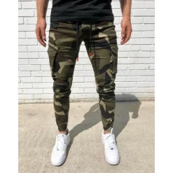 Men's Cargo Pants Cargo Trousers Joggers Trousers Camo Pants Drawstring Elastic Waist Classic Camouflage Comfort Soft Full Length Daily Sports Stylish Casual Camouflage Dark Gray Micro-elastic