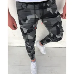 Men's Cargo Pants Cargo Trousers Joggers Trousers Camo Pants Drawstring Elastic Waist Classic Camouflage Comfort Soft Full Length Daily Sports Stylish Casual Camouflage Dark Gray Micro-elastic