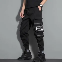 Men's Cargo Pants Cargo Trousers Trousers Techwear Elastic Waist Multi Pocket Letter Geometry Outdoor Sports Full Length Casual Daily Athleisure ArmyGreen Black Inelastic