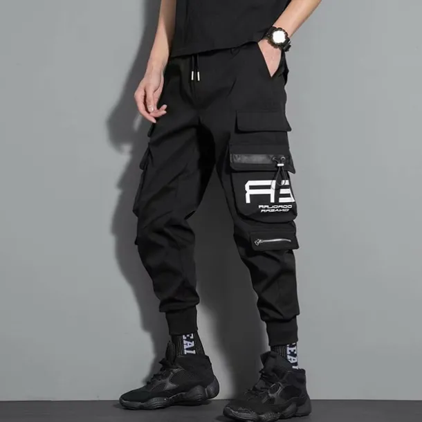Men's Cargo Pants Cargo Trousers Trousers Techwear Elastic Waist Multi Pocket Letter Geometry Outdoor Sports Full Length Casual Daily Athleisure ArmyGreen Black Inelastic