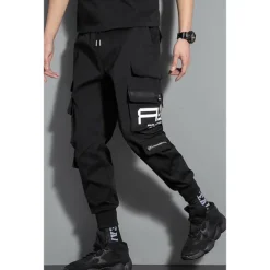 Men's Cargo Pants Cargo Trousers Trousers Techwear Elastic Waist Multi Pocket Letter Geometry Outdoor Sports Full Length Casual Daily Athleisure ArmyGreen Black Inelastic