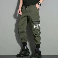 Men's Cargo Pants Cargo Trousers Trousers Techwear Elastic Waist Multi Pocket Letter Geometry Outdoor Sports Full Length Casual Daily Athleisure ArmyGreen Black Inelastic