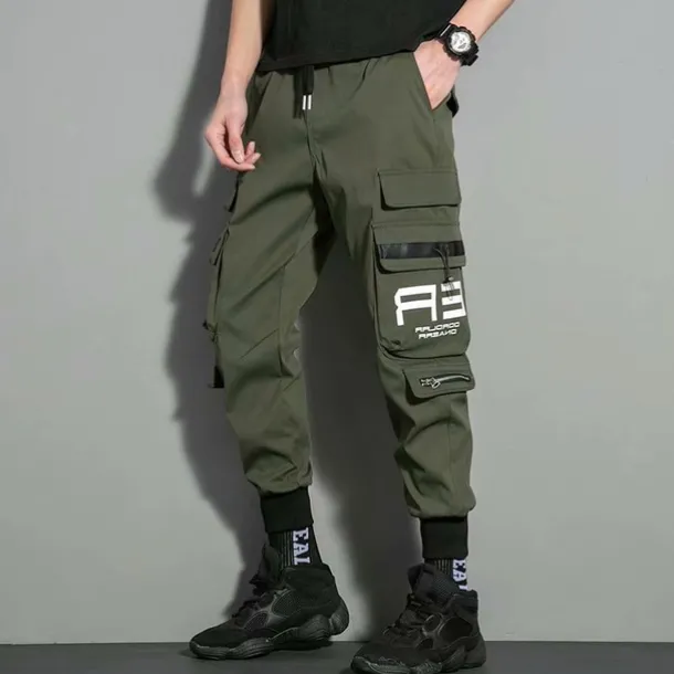Men's Cargo Pants Cargo Trousers Trousers Techwear Elastic Waist Multi Pocket Letter Geometry Outdoor Sports Full Length Casual Daily Athleisure ArmyGreen Black Inelastic