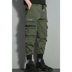 Men's Cargo Pants Cargo Trousers Trousers Techwear Elastic Waist Multi Pocket Letter Geometry Outdoor Sports Full Length Casual Daily Athleisure ArmyGreen Black Inelastic