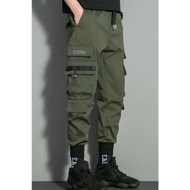 Men's Cargo Pants Cargo Trousers Trousers Techwear Elastic Waist Multi Pocket Letter Geometry Outdoor Sports Full Length Casual Daily Athleisure ArmyGreen Black Inelastic