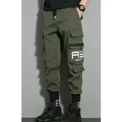 Men's Cargo Pants Cargo Trousers Trousers Techwear Elastic Waist Multi Pocket Letter Geometry Outdoor Sports Full Length Casual Daily Athleisure ArmyGreen Black Inelastic