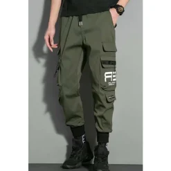 Men's Cargo Pants Cargo Trousers Trousers Techwear Elastic Waist Multi Pocket Letter Geometry Outdoor Sports Full Length Casual Daily Athleisure ArmyGreen Black Inelastic