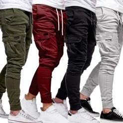 Men's Cargo Pants Cargo Trousers Joggers Trousers Elastic Waist Flap Pocket Solid Color Going out Weekend Streetwear Stylish Black Red