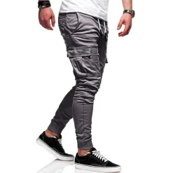 Men's Cargo Pants Cargo Trousers Joggers Trousers Elastic Waist Flap Pocket Solid Color Going out Weekend Streetwear Stylish Black Red