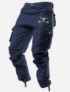 Men's Cargo Pants Cargo Trousers Work Pants Multi Pocket Graphic Cow Outdoor Full Length Outdoor Sports Outdoor Casual Classic Western Cowboy Yellow Army Green Micro-elastic