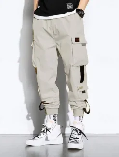 Men's Cargo Pants Cargo Trousers Joggers Trousers Cropped Pants Drawstring Elastic Waist Multi Pocket Letter Comfort Wearable Casual Daily Holiday Sports Fashion Black Green