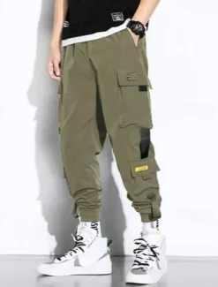 Men's Cargo Pants Cargo Trousers Joggers Trousers Cropped Pants Drawstring Elastic Waist Multi Pocket Letter Comfort Wearable Casual Daily Holiday Sports Fashion Black Green