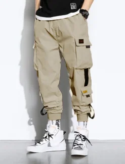 Men's Cargo Pants Cargo Trousers Joggers Trousers Cropped Pants Drawstring Elastic Waist Multi Pocket Letter Comfort Wearable Casual Daily Holiday Sports Fashion Black Green