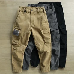 Men's Cargo Pants Cargo Trousers Buttons Elastic Waist Multi Pocket Plain Comfort Wearable Casual Daily Holiday Sports Fashion Black Khaki