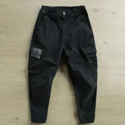 Men's Cargo Pants Cargo Trousers Buttons Elastic Waist Multi Pocket Plain Comfort Wearable Casual Daily Holiday Sports Fashion Black Khaki