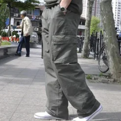Men's Cargo Pants Cargo Trousers Baggy Pants Flap Pocket Plain Breathable Outdoor Daily Big and Tall Black Green