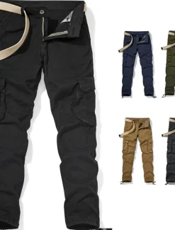 Men's Cargo Pants Cargo Trousers Trousers Multi Pocket Straight Leg Solid Colored Comfort Wearable Outdoor Daily Sports Stylish ArmyGreen Black